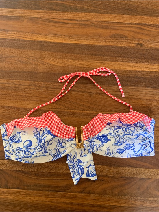 OndadeMar Other - OndadeMar Designer Colombian Resortwear Red Gingham, Blue Ocean Toile Bikini Top